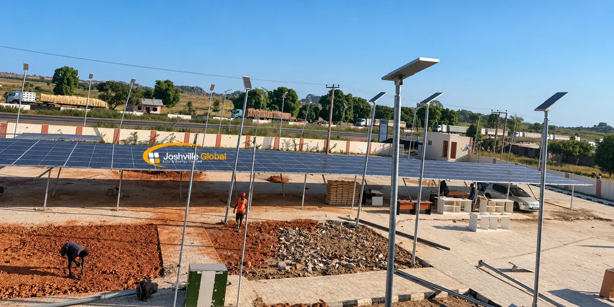 Joshville commercial installation with rows of mounted solar panels